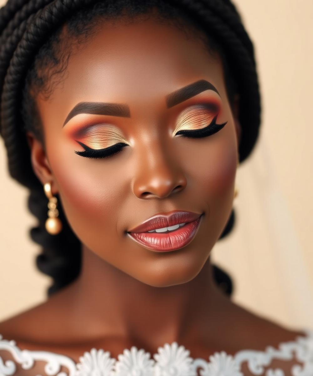 Maquillage de mariée aux teintes dorées