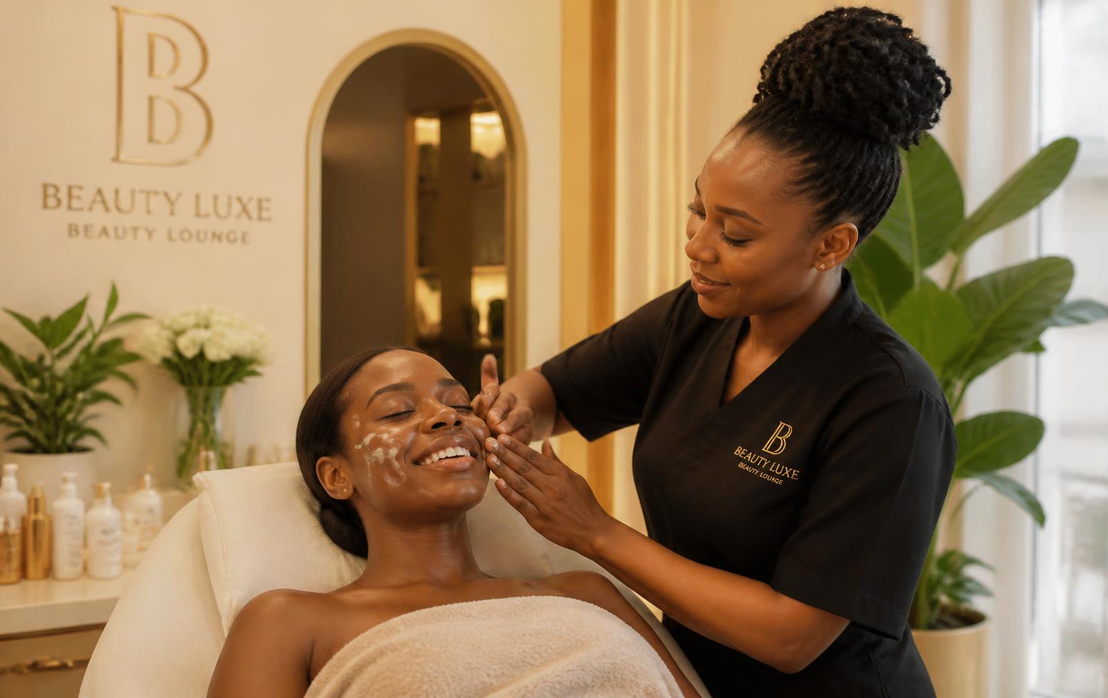 Esthéticienne réalisant un soin du visage sur une cliente au salon